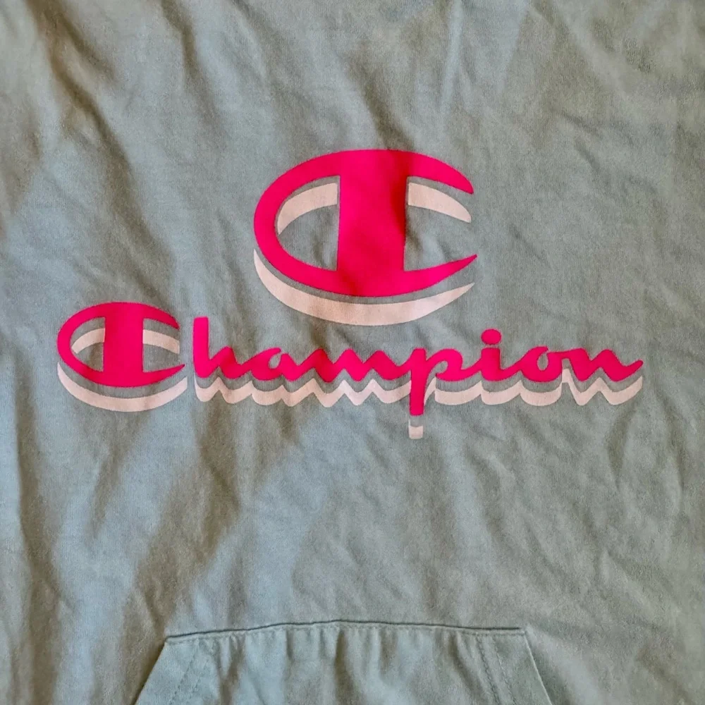 Champion Girls XL Hoodie Lightweight Long Sleeve Top – Light Blue with Pink Logo